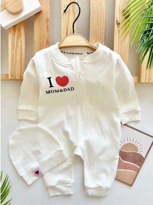 Murat Baby Yazı Baskılı Şapkalı Unisex Mevsimlik Bebek Tulum Set