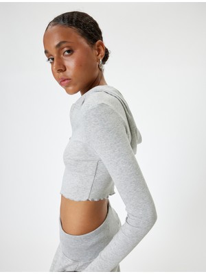 Koton Crop Kapüşonlu Fermuarlı Hırka Uzun Kollu Slim Fit