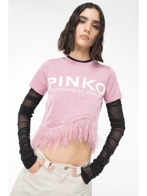 Pinko Yuvarlak Yaka Baskılı Siyah Kadın T-Shirt 103130A1LV