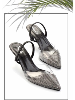 Bambi Siyah Taşlı  Kadın Klasik Topuklu Ayakkabı K01026200387