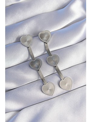 Callerrons Accessories  316L Çelik Gümüş Renk Uzun Italyan Zincir Detaylı Kalp Küpe - EBJ240629W25044