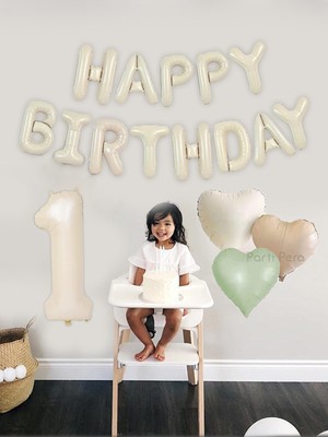 Retro Happy Birthday Harf Folyo Balon Kalp Folyo Balon Krem Rakam Folyo Balon