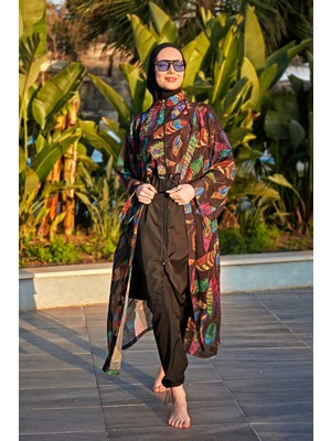 Remsa Mayo Remsa Tesettür Mayo Üzerine Şifon Kimono Pareo Kadın Desenli ve Renkli Tek Parça