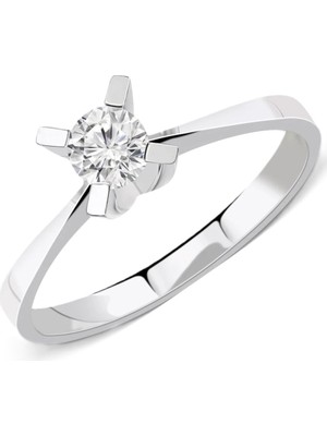 Güler Kuyumculuk 14 Ayar Beyaz Altın Tektaş Yüzük