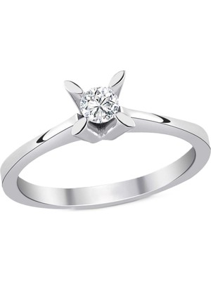 Güler Kuyumculuk 14 Ayar Beyaz Altın Tek Taş Yüzük