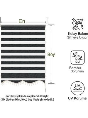 Mekstor Soft Bamboo Siyah Gri Kırçıllı Zebra Perde ( Etek Boncuklu )