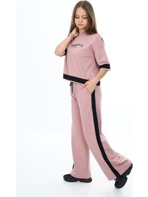 Asortix Kız Çocuk %100 Pamuk Oversize Yarım Kol Alt-Üst Eşofman TAKIM-AÜT-0018