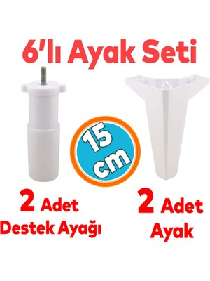 Nzb Mobilya Tv Ünitesi Çekyat Koltuk Kanepe Destek Ayağı 15 cm Beyaz Baza Ayak 6'lı Set