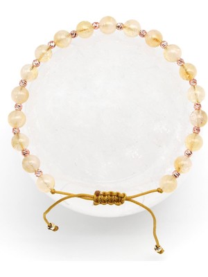 Alibaba Doğaltaş Sitrin Doğal Taş Makrome Örme Bileklik Küre Kesim