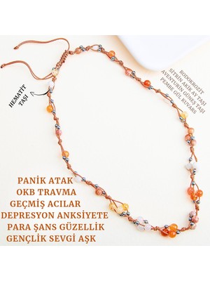 Gizemli Doğal Taş Kolye (6 Mm) Panik Atak Okb Düşük Yıldız Sevgi Aşk Para Şans Ay/güneş/pembe Kuvars/sitrin/akik/rodokrozit Taşı