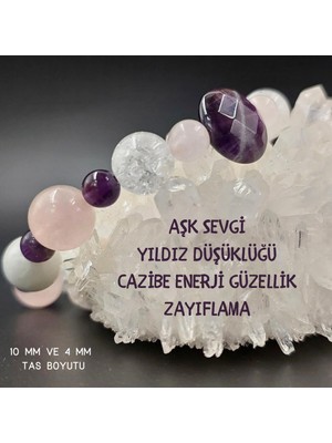 Gizemli Doğal Taş Gizemli Doğaltaş Bileklik Ametist (4/10 Mm) Necef Pembe Kuvars Ay Taşı Yıldız Düşüklüğü Cazibe Zayıflama Kronik Yorgunluk Canlılık Neşe Huzur Anksiyete Aşk Sevgi Güzellik