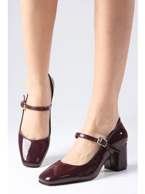 Mio Gusto Alda Bordo Renk Rugan Küt Burunlu Kadın Topuklu Ayakkabı