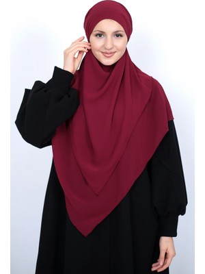 MARQUANT Hazır Bağlamalı Şifon Peçeli Üç Katlı Üçgen Tesettür Hijab Sufle