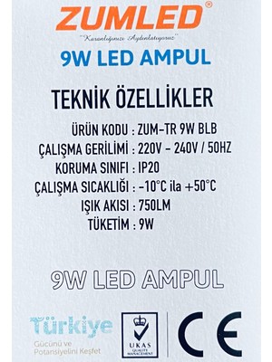 Zumled 9W Beyaz LED Ampul