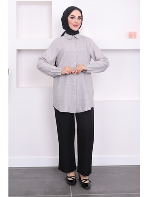 Gri Kol Taşlı Ayrobin Gömlek