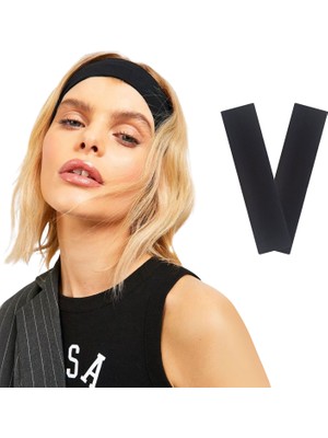 Salvia Dione 2'li Pamuklu Esnek Yoga Bandana Koşu Bandı Saç Bantları Gym Pilates Saç Bandı - Makyaj Yüz Yıkama Saç Aksesuarları - Sporcu Saç Bandı Seti Siyah