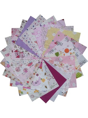 Peri Store Kız Bebek Çocuk Pembeli - 25 x 25  cm  20 Parça Kırkyama Patchwork Pamuklu Kumaş Elişi Dikiş Hobi