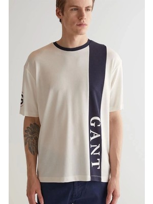 Gant Erkek Krem Oversize Fit Bisiklet Yaka Logolu T-Shirt