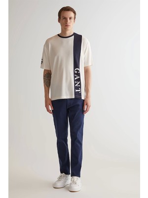 Gant Erkek Krem Oversize Fit Bisiklet Yaka Logolu T-Shirt