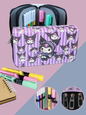 OneSize Kalem Kutusu Kuromi  Temalı Orginazer Üç Bölmeli Vegan Deri (Kalemlik)