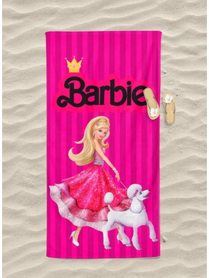 Barbie Desenli Dijital Baskılı Plaj Banyo Havlusu