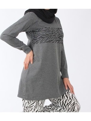 Fahrettin Moda 9019 Zebra Desenli Penye Tunik