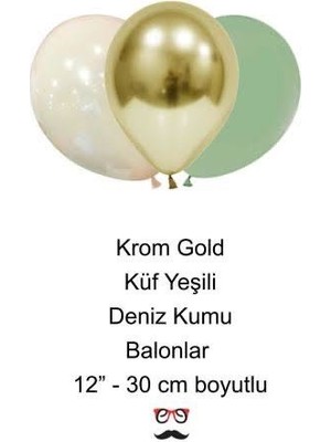 Küf Yeşili Deniz Kumu Krom Gold Konsept Renkler Doğum Günü Balon Zinciri Happy Birthday Banner