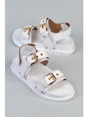 Shoetek Tarisa Kadın Sandalet Bantlı Beyaz Deri