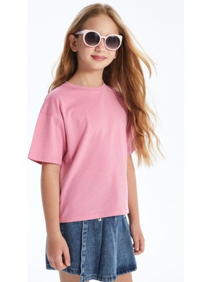 Dexia Natal Düz - Düz Örme T-Shirt - Pembe