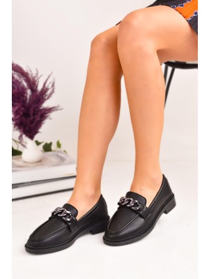 Modaonn Kadın Siyah Makosen Günlük Loafer Ayakkabı