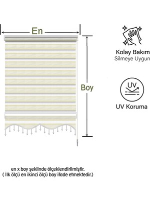 Binbir Perde Sarı Simli Pileli Boncuklu Zebra Perde