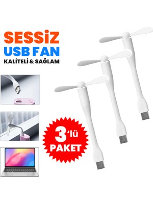 Güncel Çarşı 3 Adet Taşınabilir Esnek Sessiz USB Mini Fan Pervane, Küçük Vantilatör, Serinletici, El Fanı