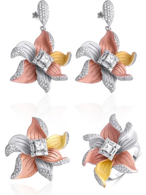 Staristan Gümüş (925 Ayar) Zirkon Taşlı Renkli Yaşam Çiçeği (Yüz 16