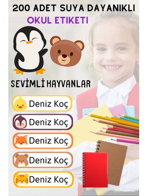 Sanatıbedi 200 Adet Suya Dayanıklı Kişiye Özel Okul Etiket Seti - Kalem Defter Kitap Stickerı