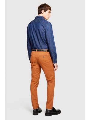 Sisley Slim Fit Vintage Efekt Chino Pantolon Erkek Kahverengi T-Shirt - 323A4DM6SF02Y