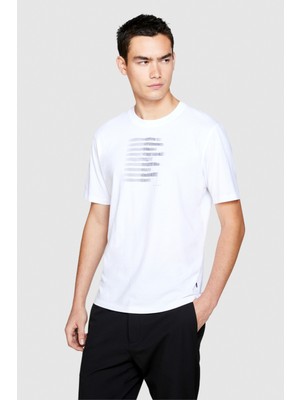 Sisley %100 Koton El Baskılı T-Shirt Erkek Beyaz T-Shirt - 323A3096S1030