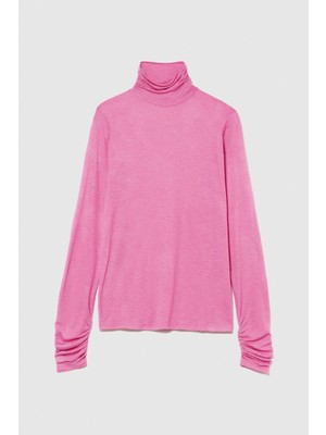 Sisley Yün Karışımlı Dik Yaka Uzun Kollu T-Shirt Kadın Pembe T-Shirt - 323A3N1WL2100