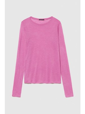 Sisley Yün Karışımlı Bisiklet Yaka Uzun Kollu T-Shirt Kadın Pembe T-Shirt - 323A3N1WL126X