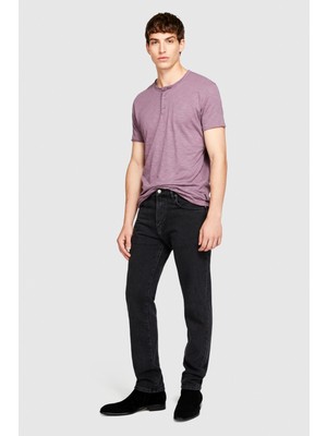 Sisley %100 Koton Slim Fit Düğme Detayli Slub T-Shirt Erkek Mor T-Shirt - 323A3YR7S1009