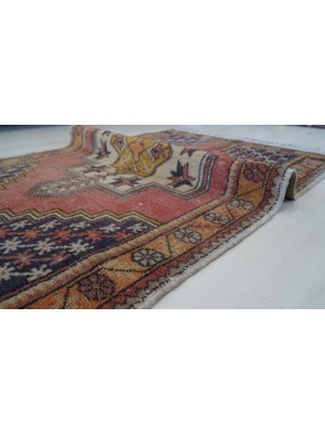 DesignEv 112X180 cm Eski El Dokuma Türk Yün Halı Soft Renkli Küçük Ev Dekoratif Kilim