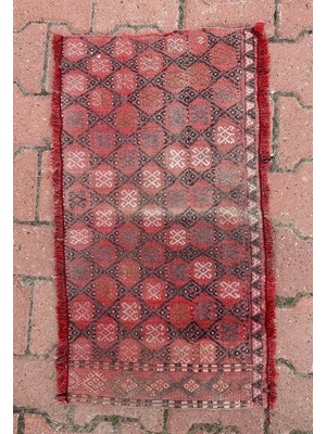 DesignEv 42X79 cm El Dokuma Anadolu Kilim Küçük Boy Kırmızı Renk Kilim