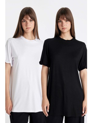 DeFacto Regular Fit Kısa Kollu 2'li Basic Düz Tişört Tunik D5479AXNS