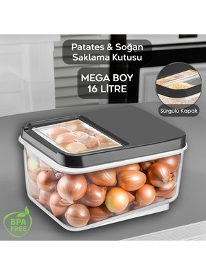 Meleni Home 16 Litre Sürgülü Kapak Sebzelik, Patates Soğan Sebze Saklama Kabı, Erzak Saklama Kabı-Antrasit