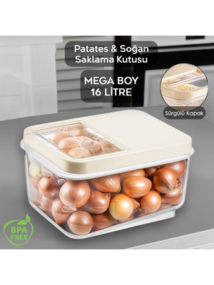 Meleni Home 16 Litre Sürgülü Kapak Sebzelik, Patates Soğan Sebze Saklama Kabı, Erzak Saklama Kabı-Krem