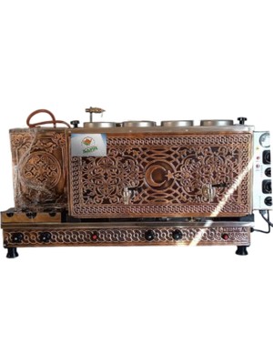 Safir Çay Kazanları 4 Demlikli Bakır Çay Ocağı Türk Bayrağı 4 Gözlü Bakır Çay Kazanı Sadece Elektrikli Bakır Çay Semaveri Ets Sistemli