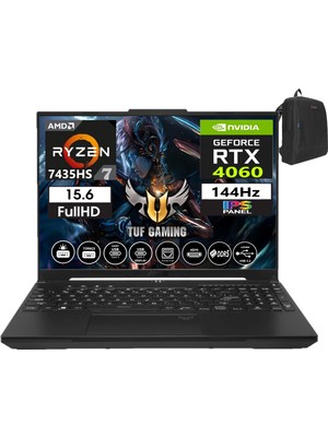 Asus Tuf Gaming A15 FA507NVR-LP0050 Ryzen 7 7435HS 64GB Ddr5 Ram  2tb SSD WINDOWS11PRO 15.6 Inç Fhd 144Hz 8GB/RTX4060 140W Taşınabilir Bilgisayar FA507NVR-LP005043+WEBLEGELSINÇANTA