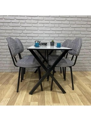 Bambeds Mobilya Masa Takımı, Yemek Masası, Mutfak Masası, Balkon Masası - 60X120 Beyaz 4 Sandalye