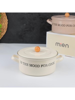 Mien 20 Cm Tırtıklı Emaye Tencere Fil Dişi