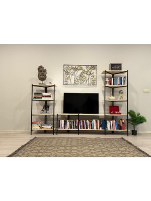 Wandoo Dekoratif Geniş Raflı Metal Tv Ünitesi Kitaplık Dosya Kitap Rafı Ofis Salon Raf 240X160 cm