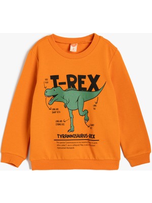 Koton Sweatshirt Dinozor Baskılı Uzun Kollu Bisiklet Yaka Pamuklu